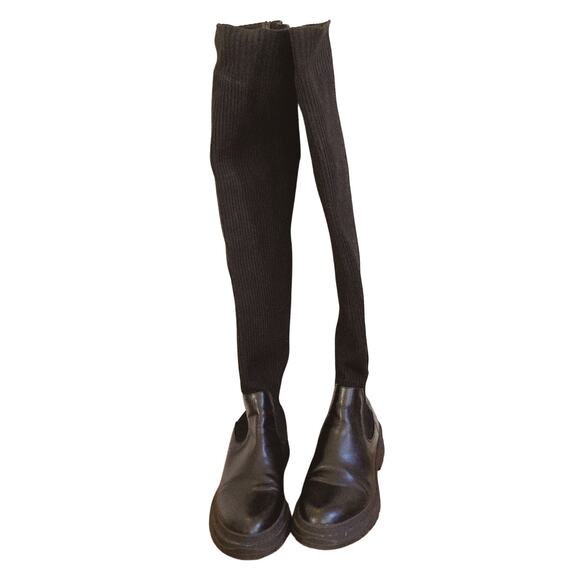 Zara Chunky Knee High Sock Boots, Size 36 Black - Picture 1 of 6